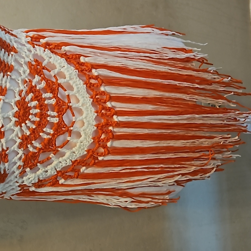 Hand Crafted Crochet Orange White Crop Top Fringe Summer - Picture 9 of 17